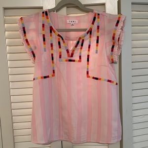 THML Pink Striped Top with Multicolor Trim